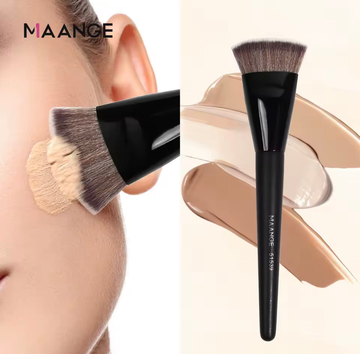 Pennello Fondotinta MAANGE Premium – Testa Piatta per Base Liquida, Crema e Cipria