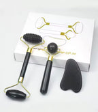 Set massaggio viso 3 in 1: roller e gua sha in pietra verde