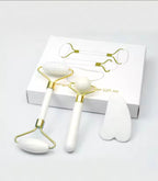 Set massaggio viso 3 in 1: roller e gua sha in pietra verde