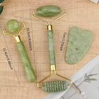 Set massaggio viso 3 in 1: roller e gua sha in pietra verde