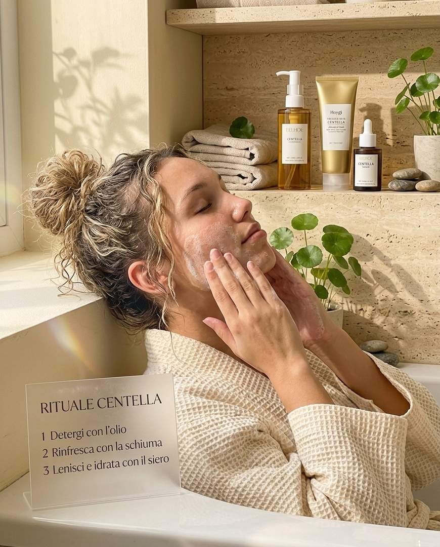 Set Viso Centella Asiatica 3 Step – Olio Detergente, Schiuma Ampoule e Siero
